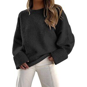 Women's  Black Oversized Long Sleeve Casual Fuzzy Knit Sweaters